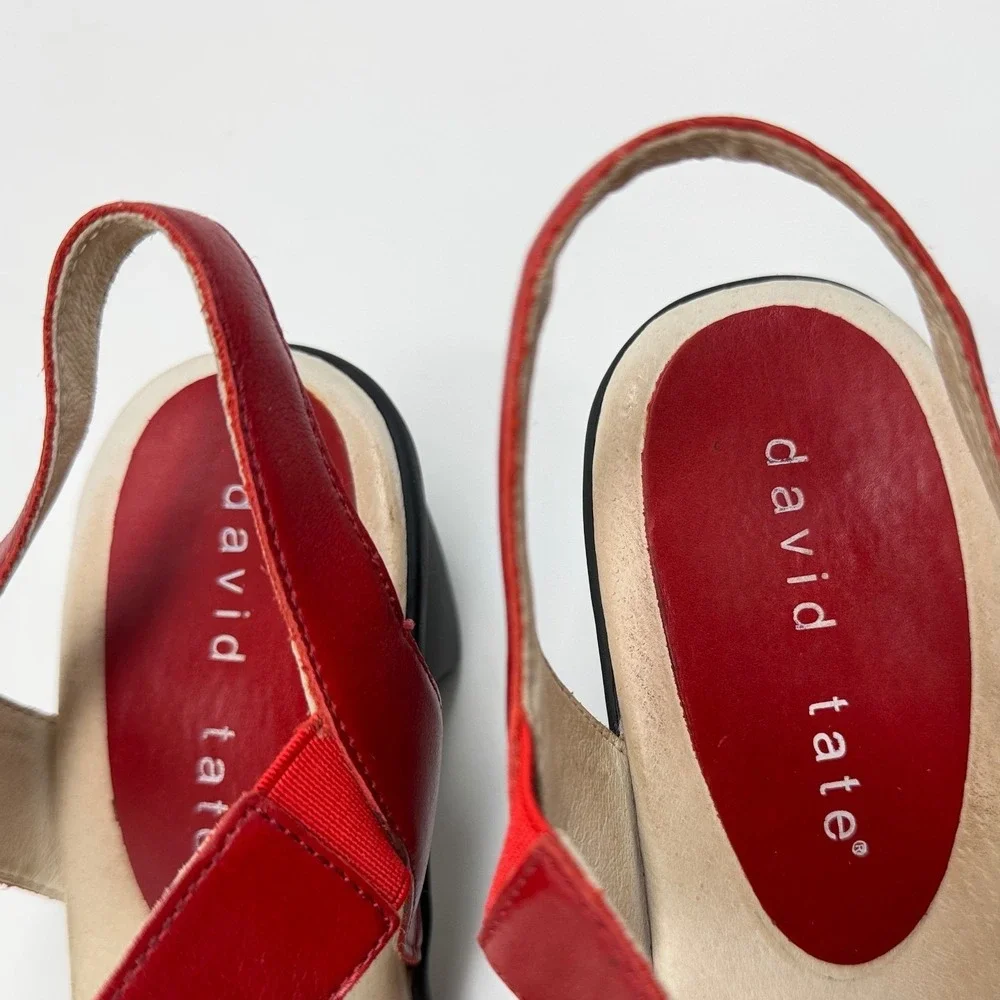 David Tate Womens 9.5 WW Red Leather T-Strap Slingback Sandals ARS17-402